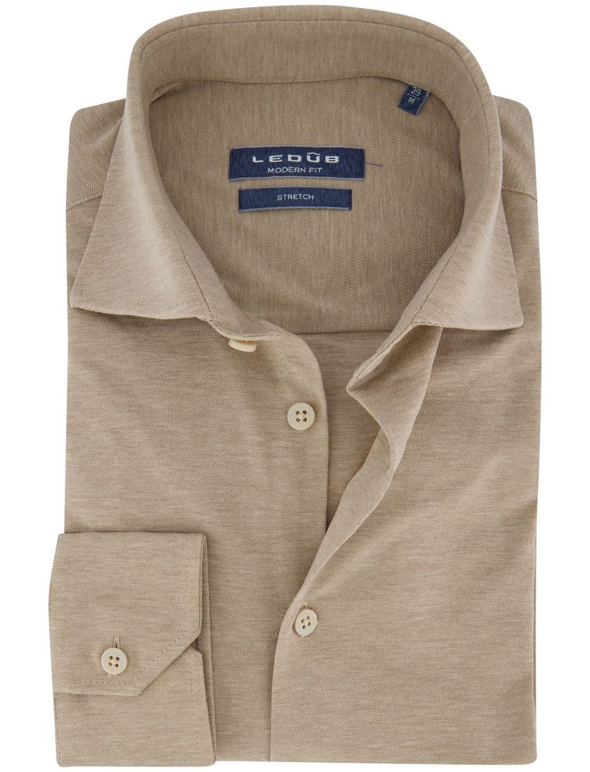 Ledub overhemd beige gemeleerd katoen ml7
