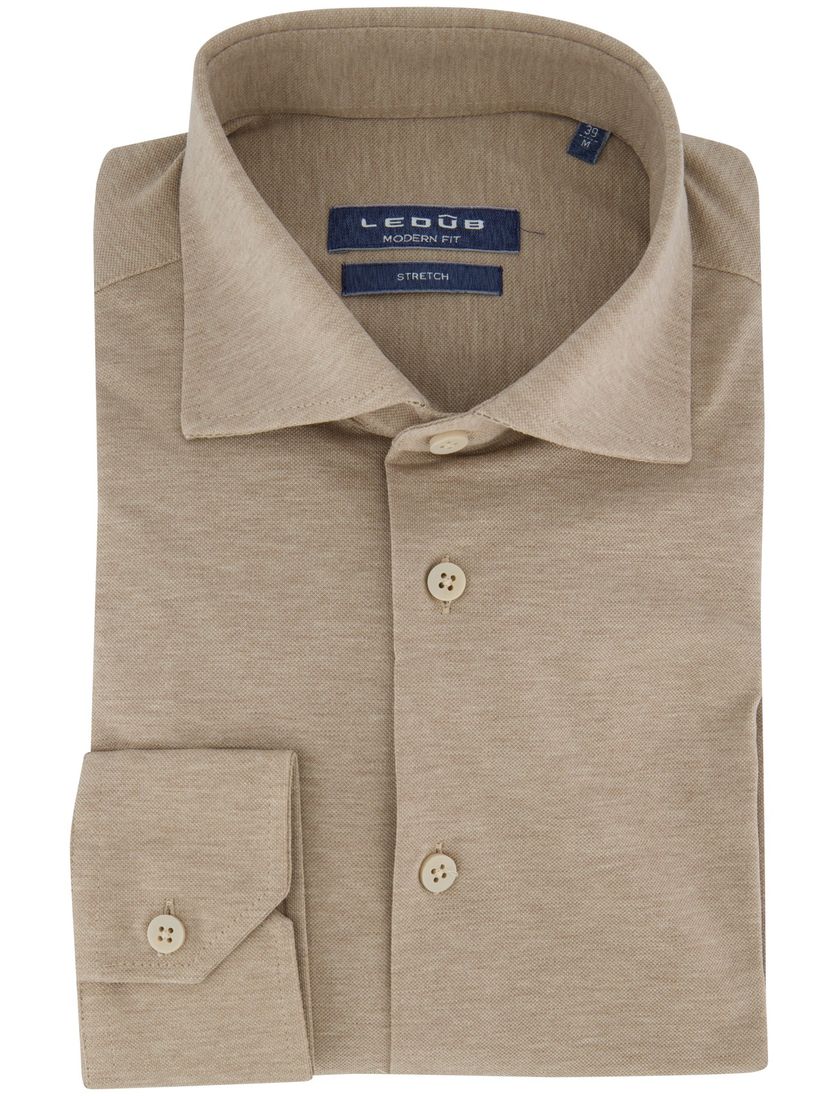 Ledub overhemd beige gemeleerd katoen ml7