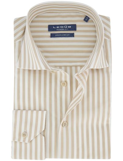 Ledub Ledub overhemd Modern Fit wit beige gestreept