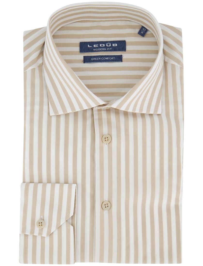 Gestreept wit beige Ledub overhemd katoen