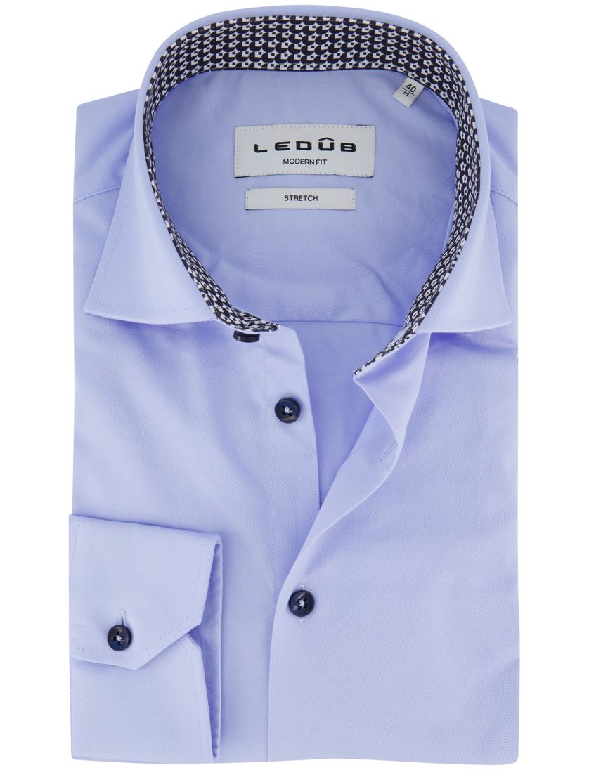 Ledub overhemd lichtblauw effen katoen