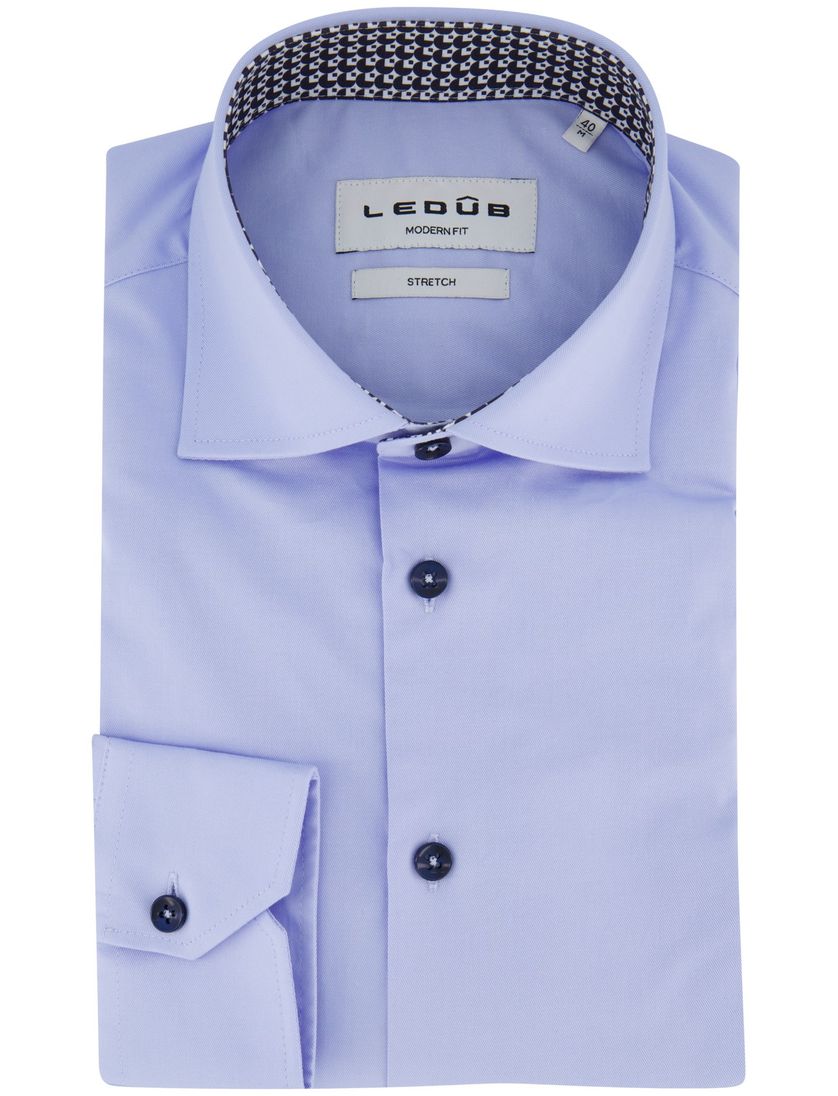 Ledub overhemd lichtblauw effen katoen