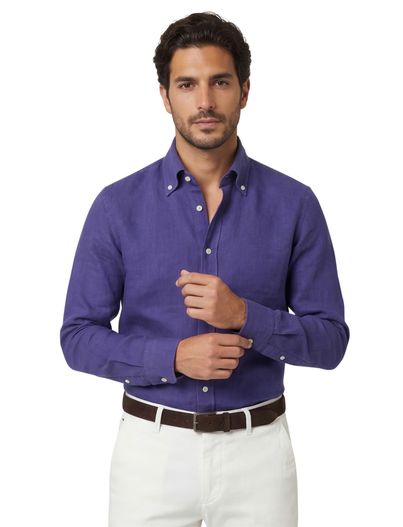 John Miller Slim Fit John Miller overhemd blauw linnen