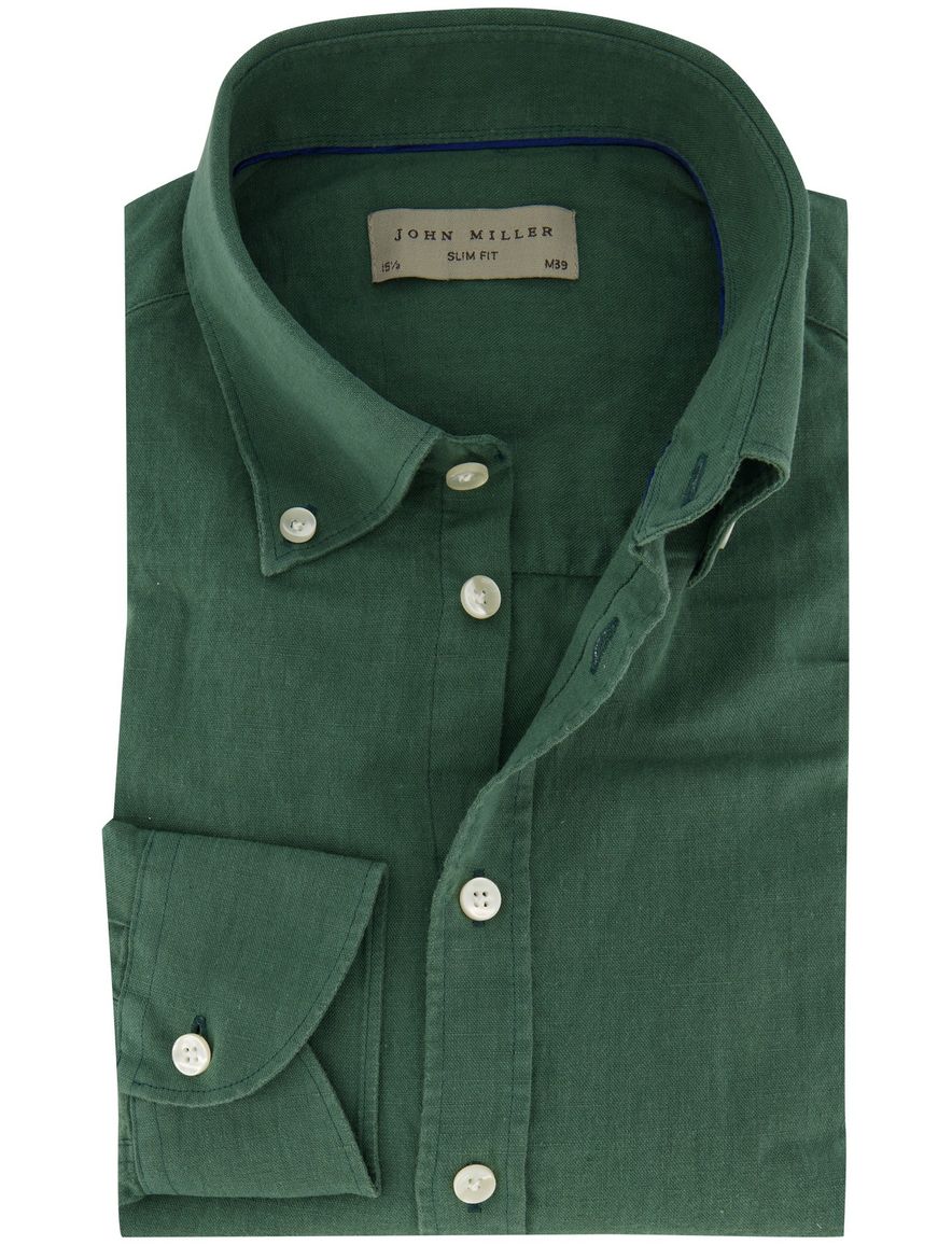 John Miller overhemd slim fit groen katoen