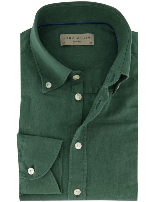 John Miller Slim Fit overhemd groen linnen