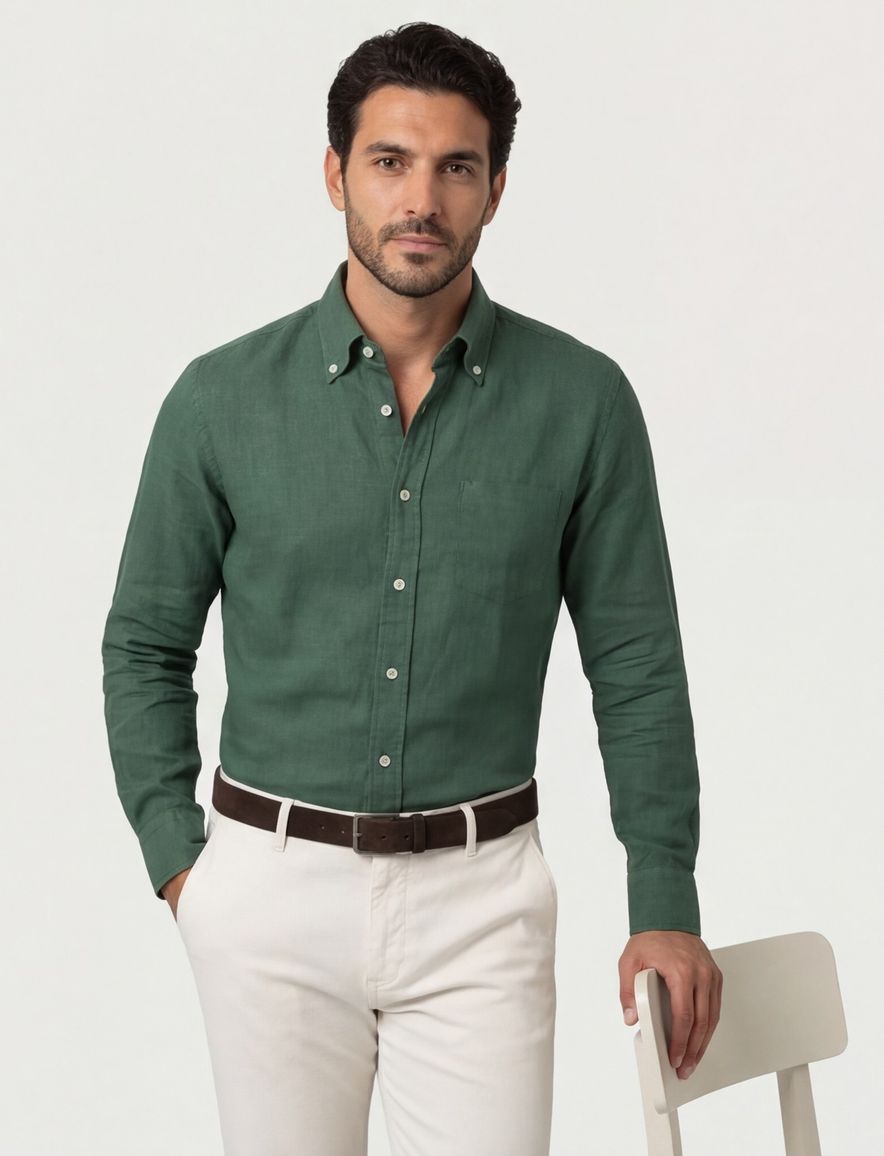 John Miller overhemd slim fit groen katoen