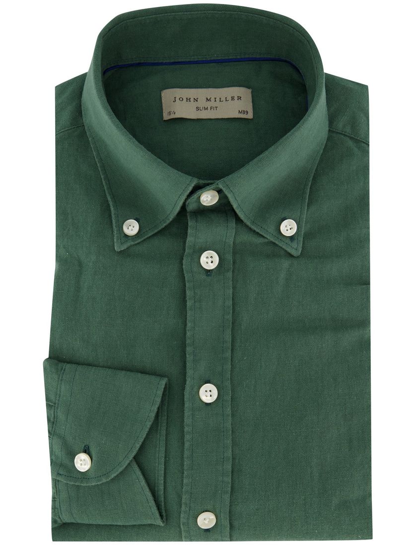 Groen linnen John Miller Slim Fit overhemd