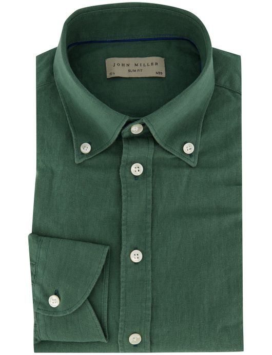 John Miller Slim Fit overhemd groen linnen