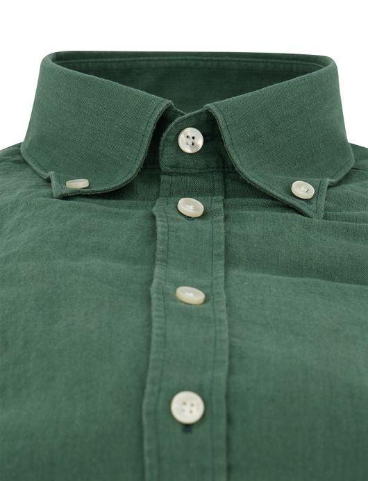 John Miller Slim Fit overhemd groen linnen