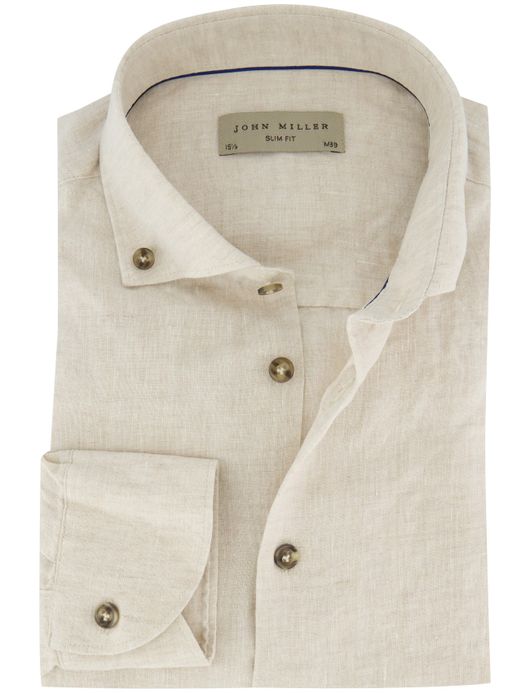 John Miller Slim Fit overhemd beige linnen