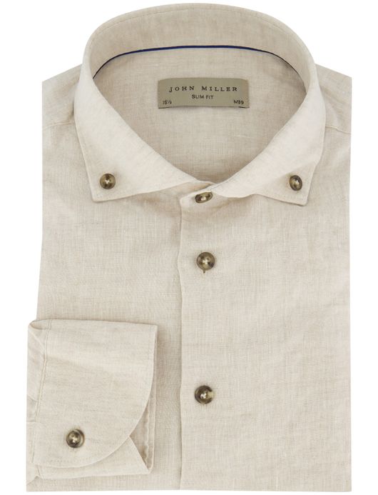 John Miller Slim Fit overhemd beige linnen