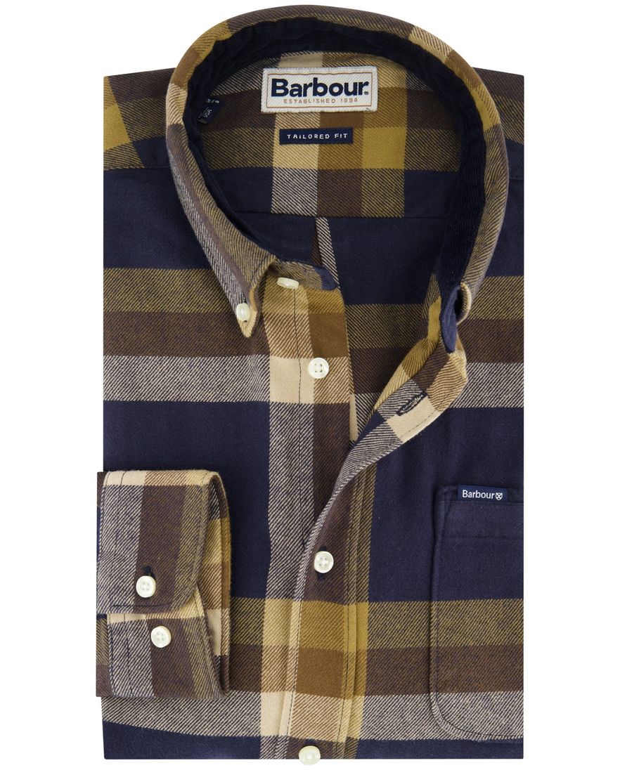 Barbour tailored fit casual overhemd geel navy geruit
