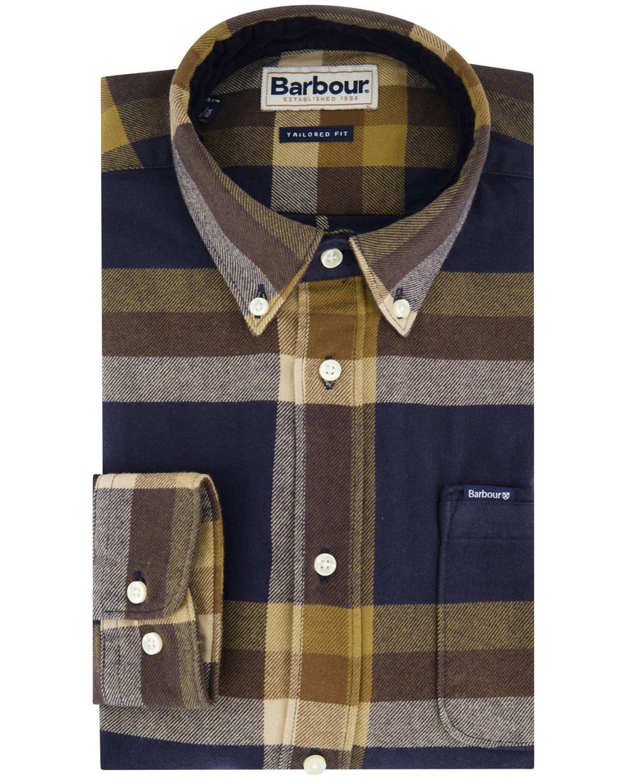 Barbour tailored fit casual overhemd geel navy geruit