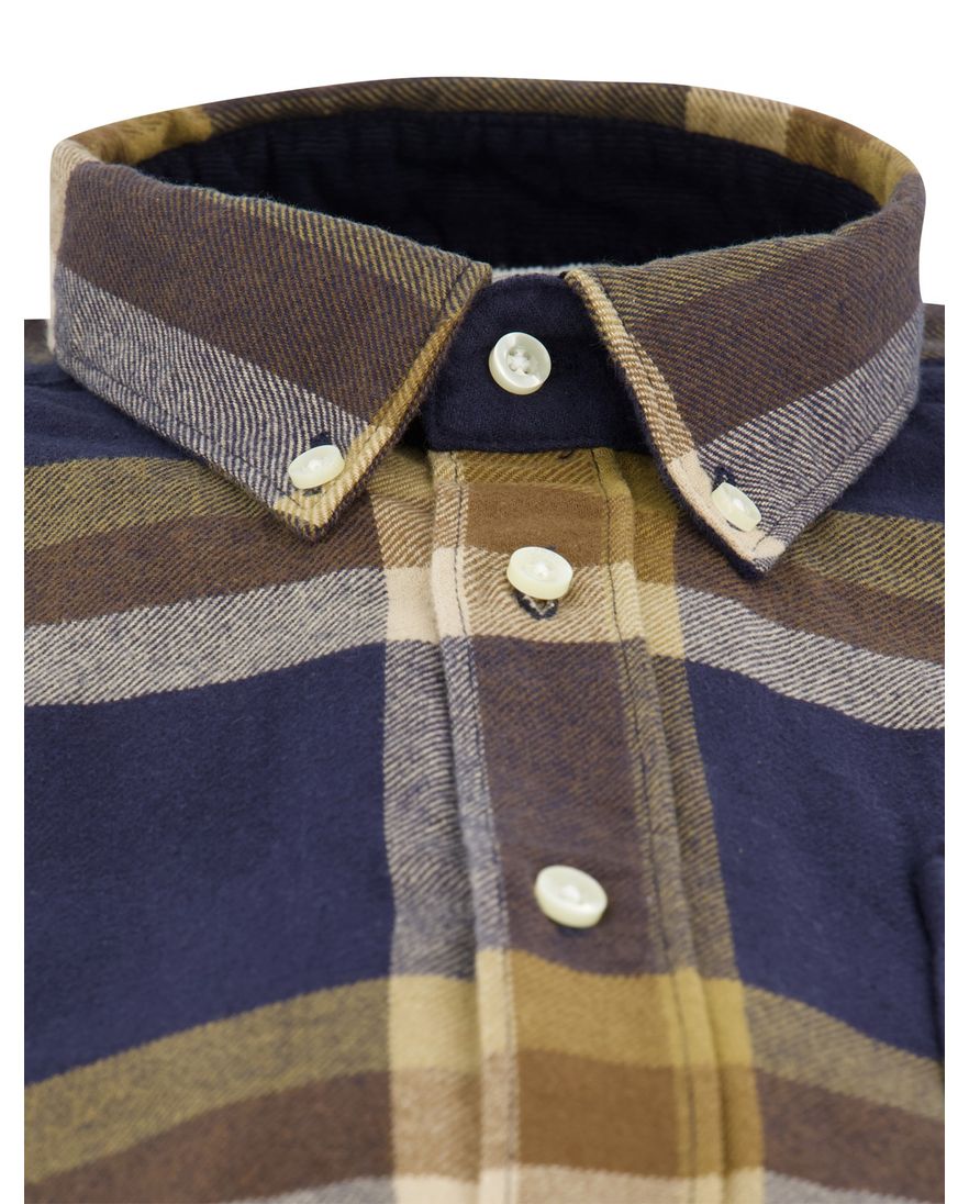 Barbour tailored fit casual overhemd geel navy geruit