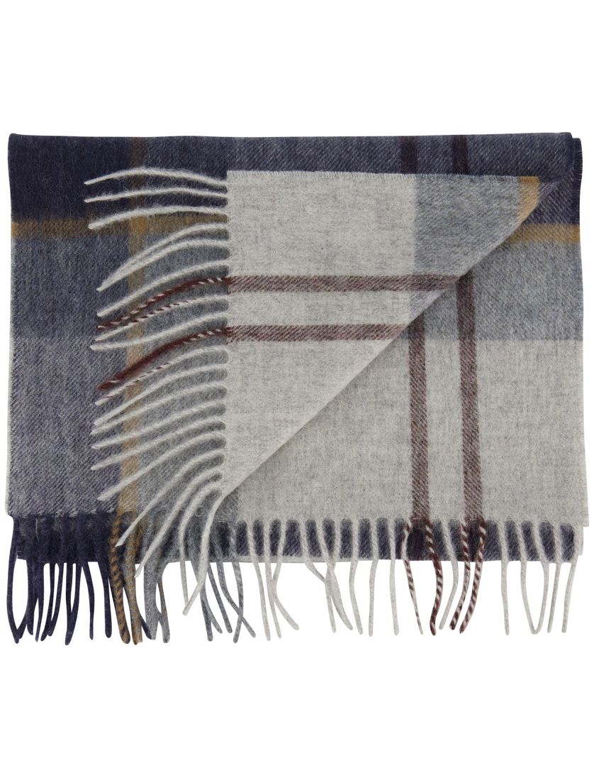 Barbour Sjaal blauw grijs ruit wol geprint