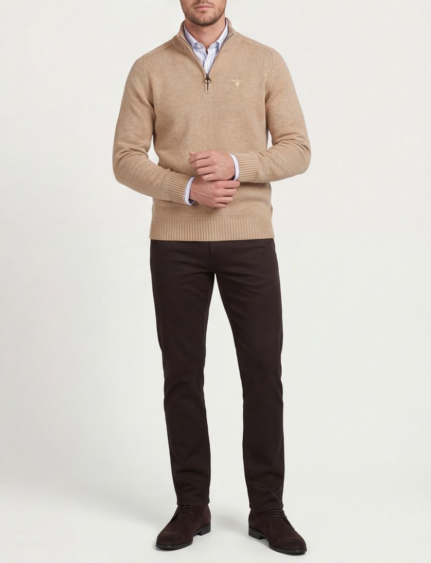 trui Barbour beige half zip wol