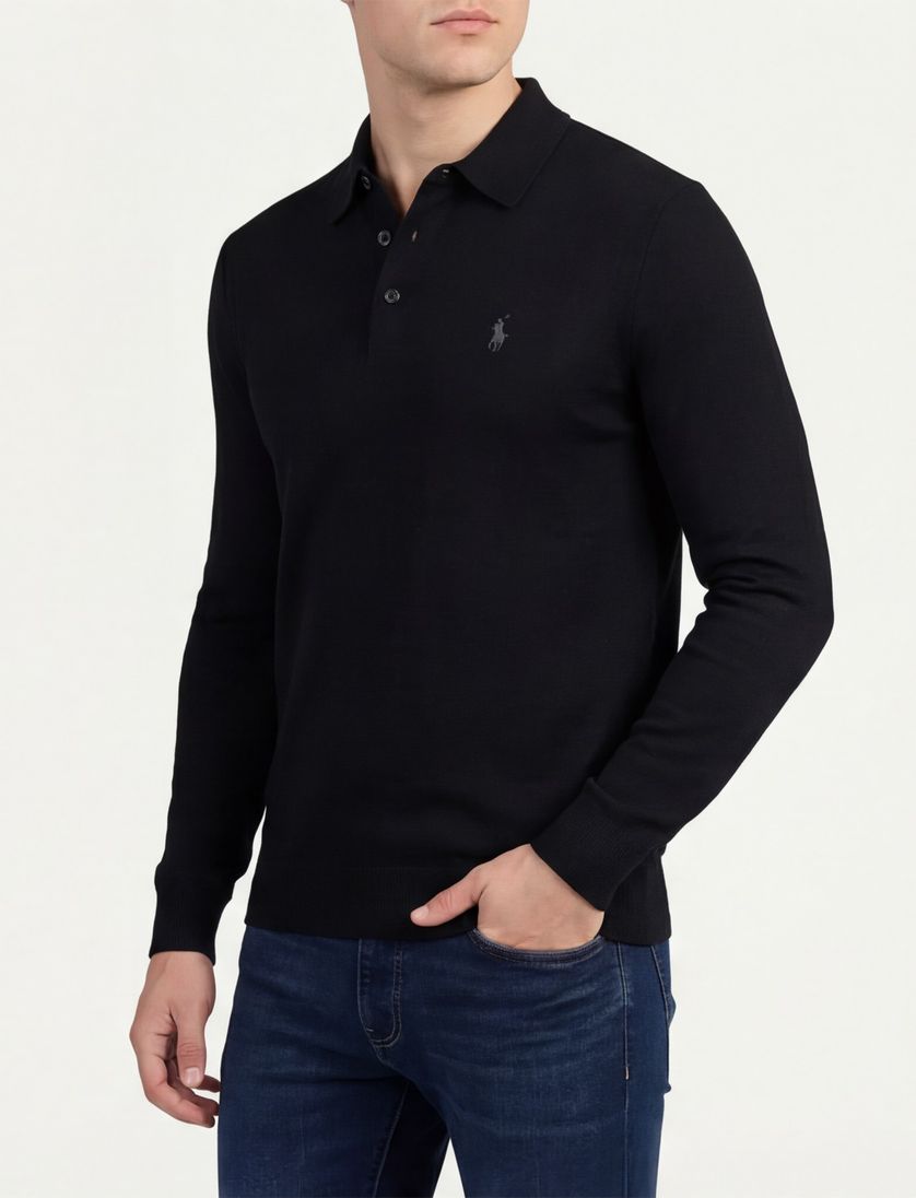 Polo Ralph Lauren trui Classic zwart 3 knoops lange mouwen