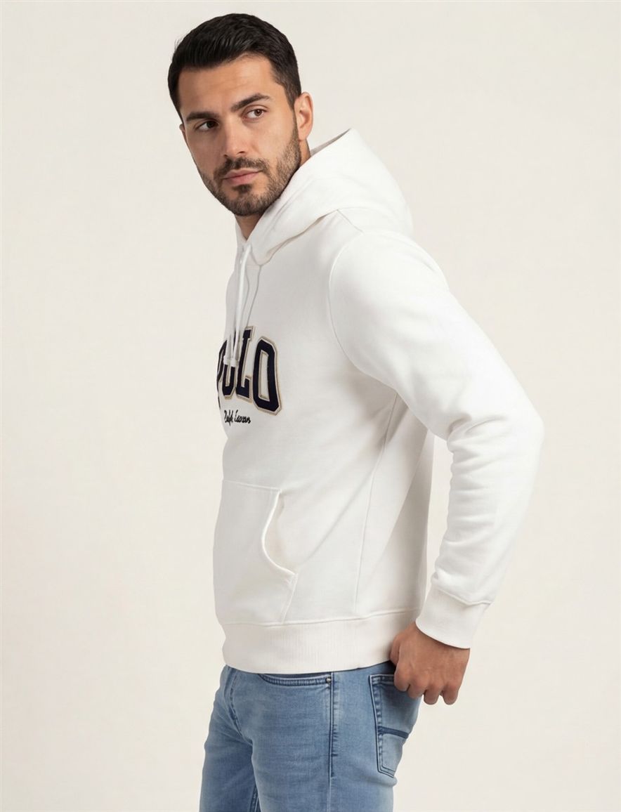 katoenen Polo Ralph Lauren hoodie wit met opdruk wijde fit