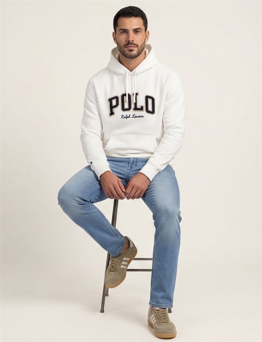 katoenen Polo Ralph Lauren hoodie wit met opdruk wijde fit