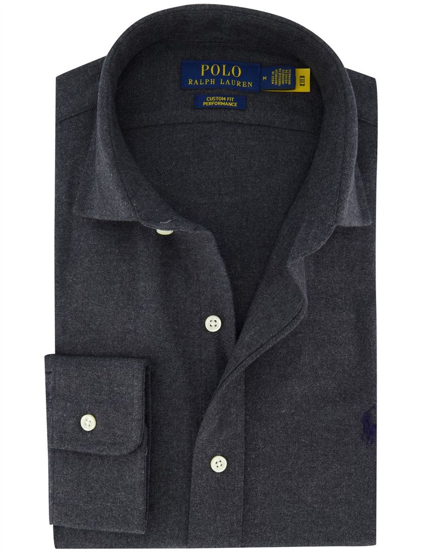 Polo Ralph Lauren overhemd donkergrijs gemêleerd semi-wide collar