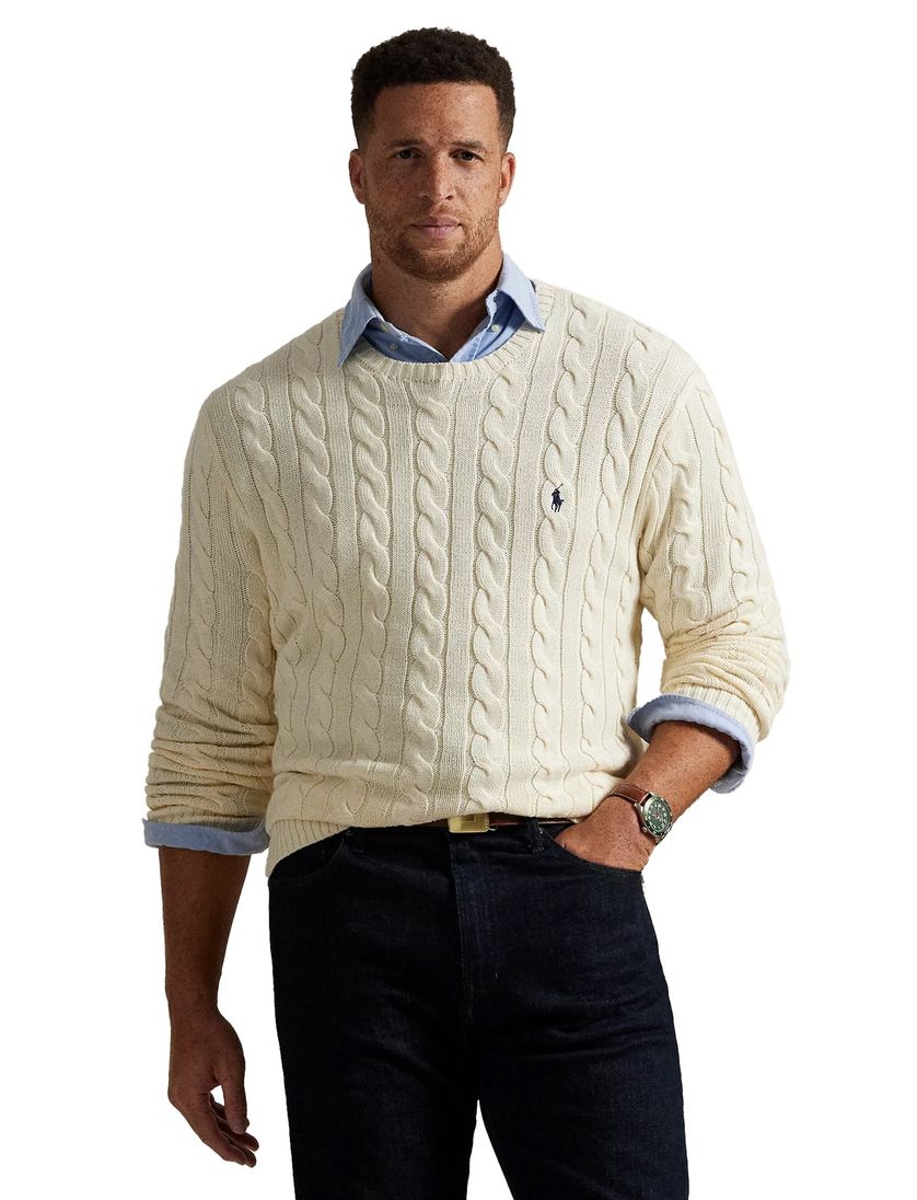 Polo Ralph Lauren kabeltrui creme Big & Tall