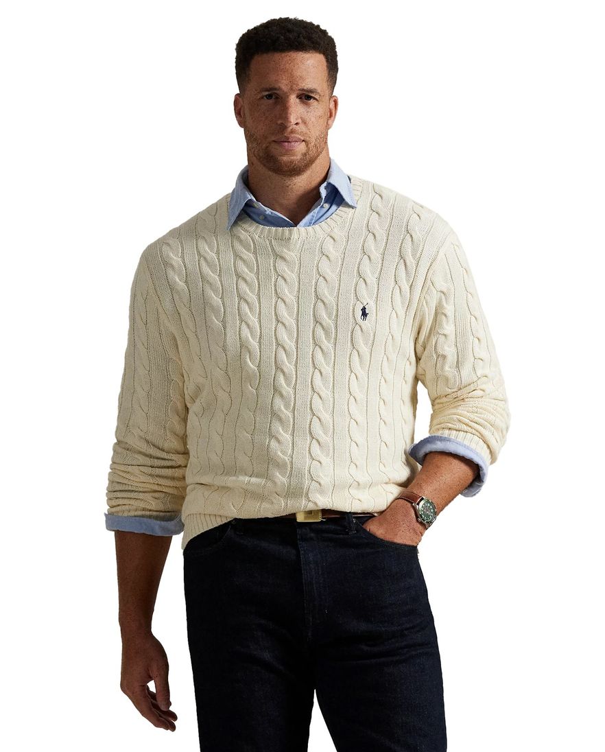 Polo Ralph Lauren kabeltrui creme Big & Tall