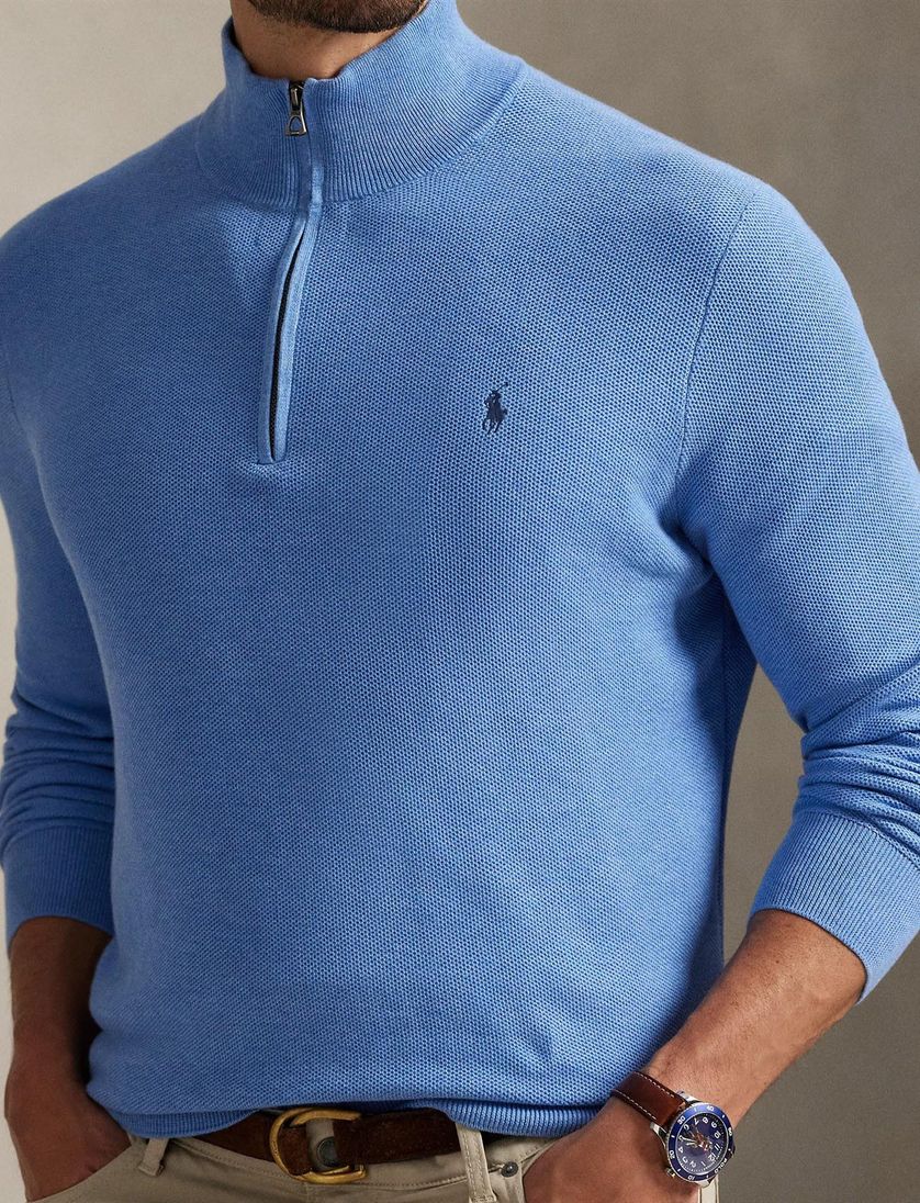 Polo Ralph Lauren big en tall trui half zip blauw gebreid
