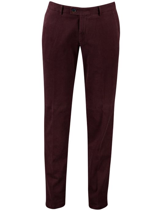 Katoenen flatfront broek Hiltl effen bordeaux