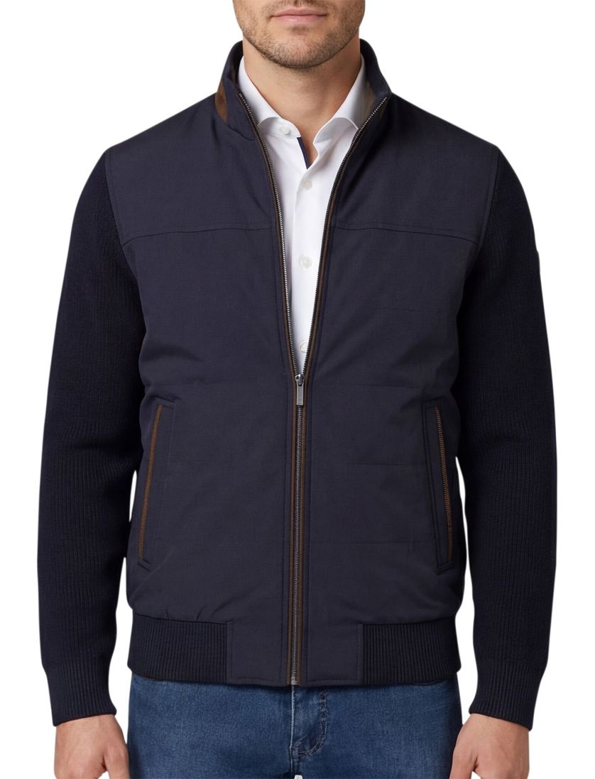 vest Bugatti effen donkerblauw wijde fit