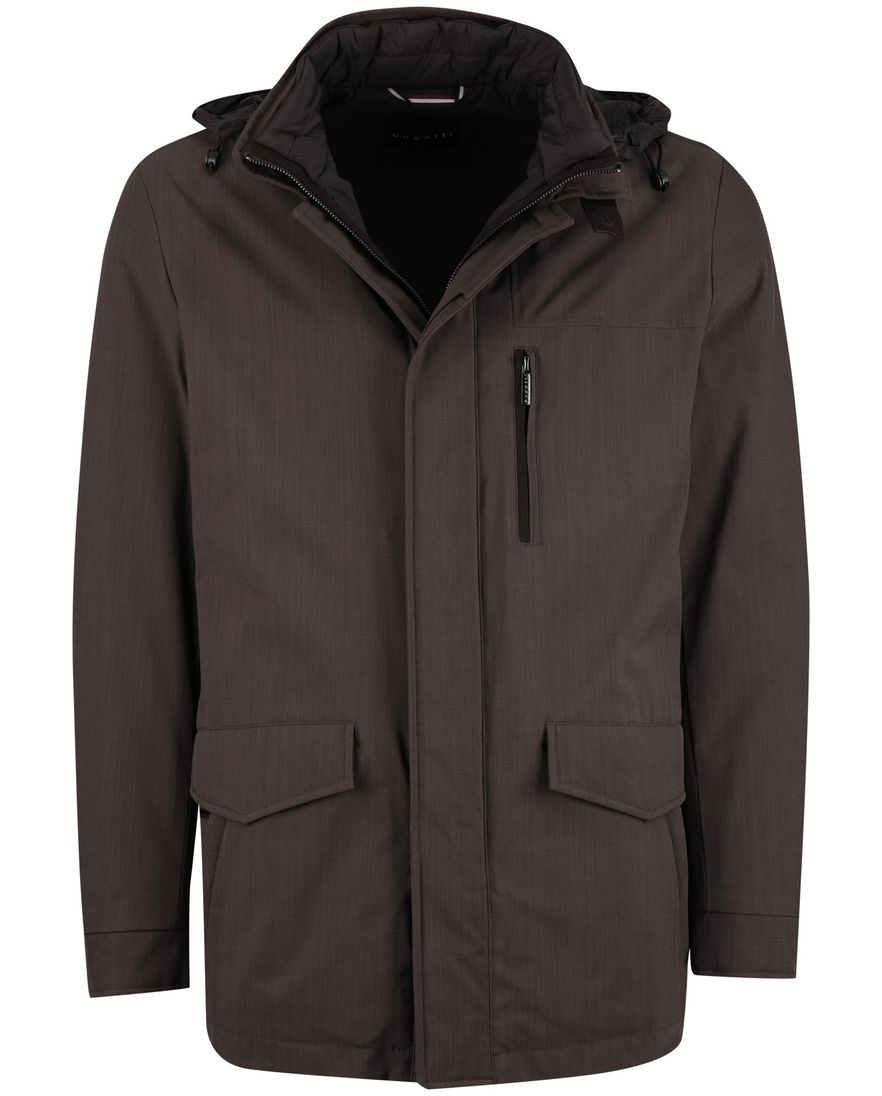 Bugatti winterjas bruin afneembare capuchon effen