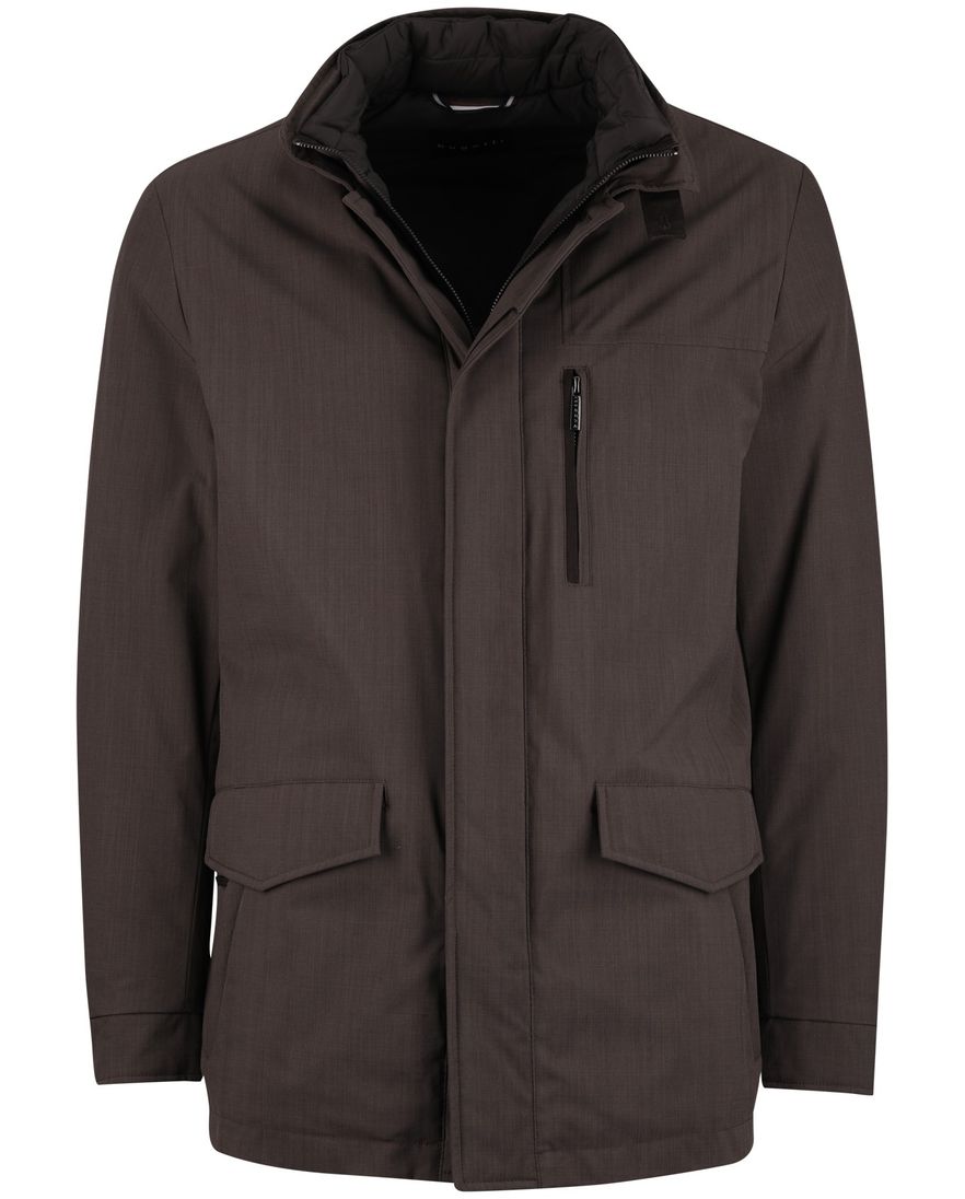 Bugatti winterjas bruin afneembare capuchon effen