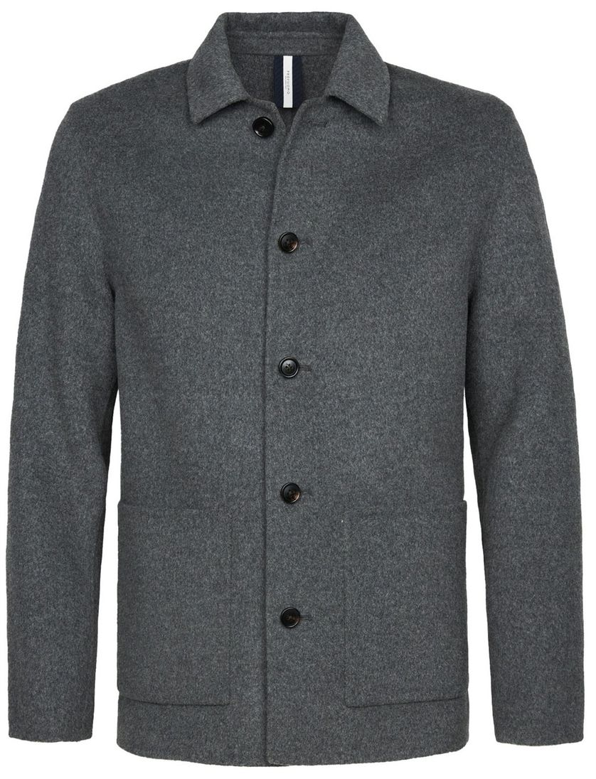 Overshirt Profuomo grijs wol gemêleerd slim fit