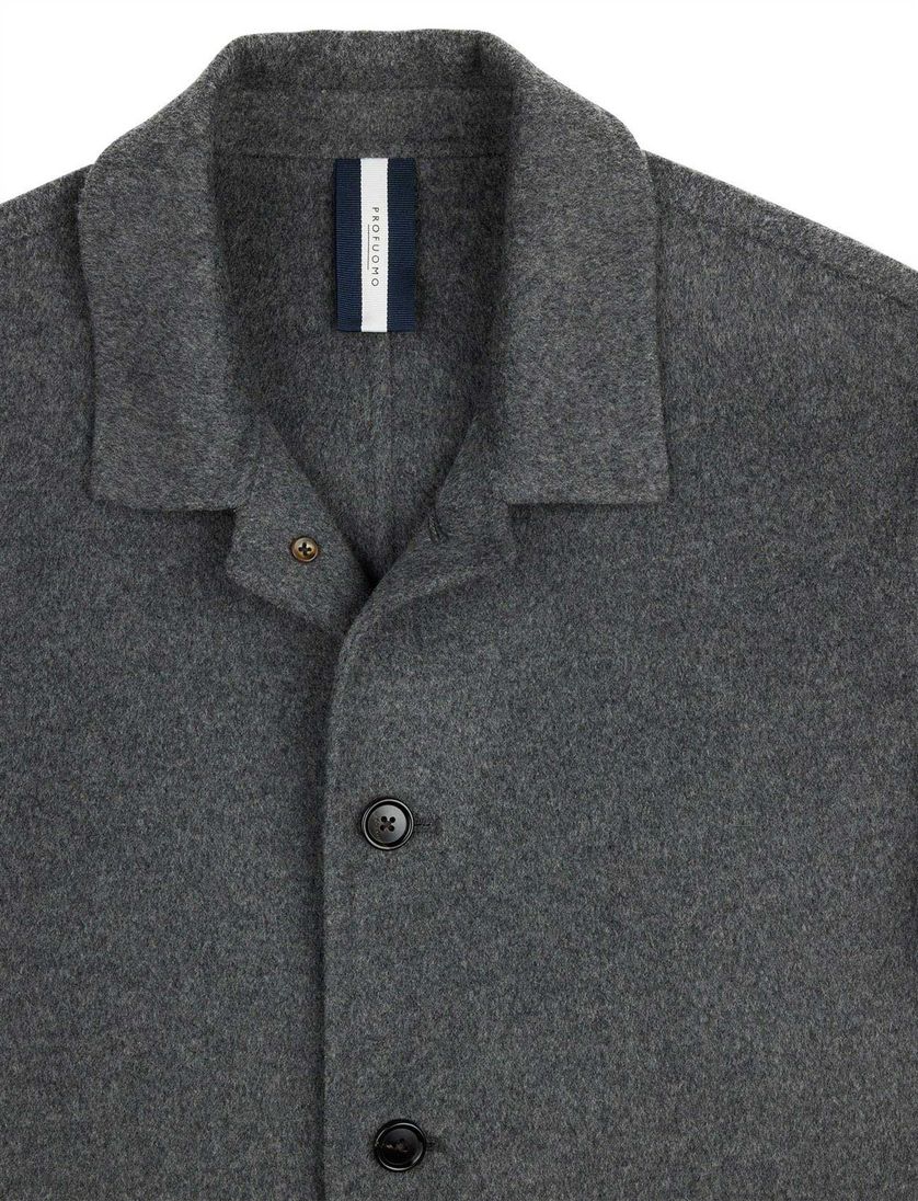 Overshirt Profuomo grijs wol gemêleerd slim fit