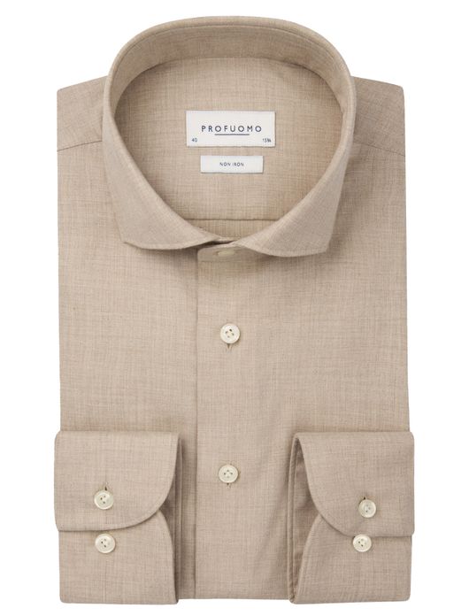Profuomo overhemd beige strijkvrij katoen