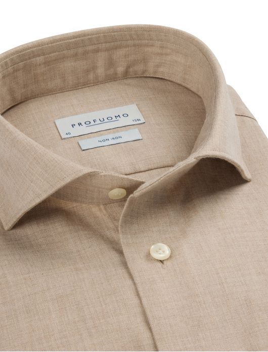 Profuomo overhemd beige strijkvrij katoen