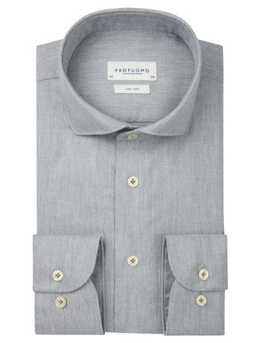 Profuomo overhemd grijs strijkvrij katoen