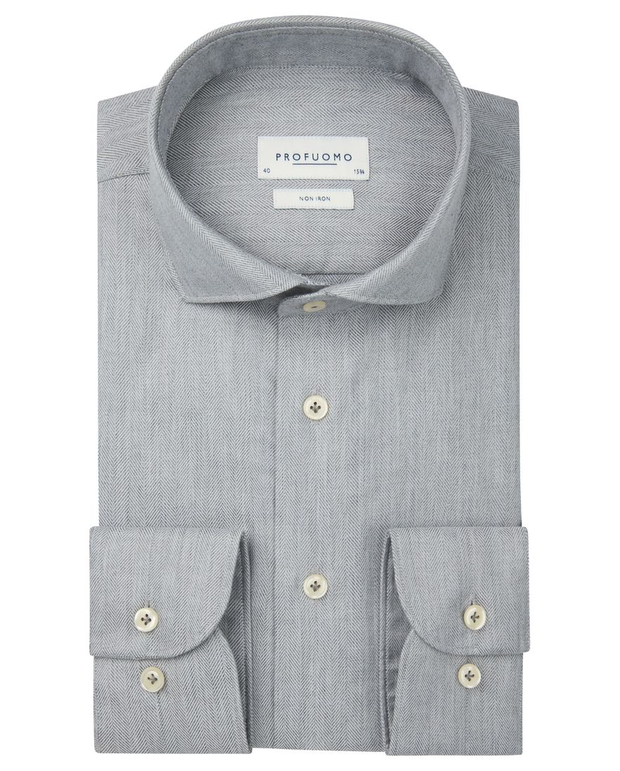 Profuomo overhemd grijs strijkvrij katoen
