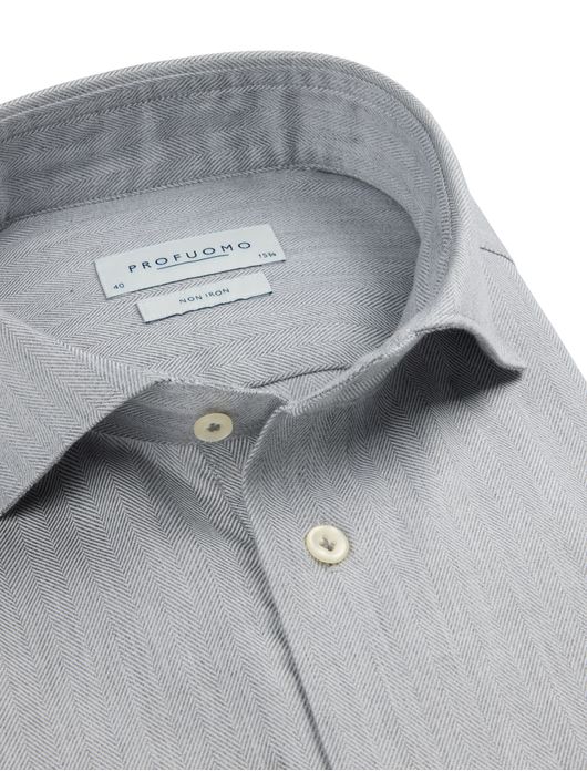 Profuomo overhemd grijs strijkvrij katoen