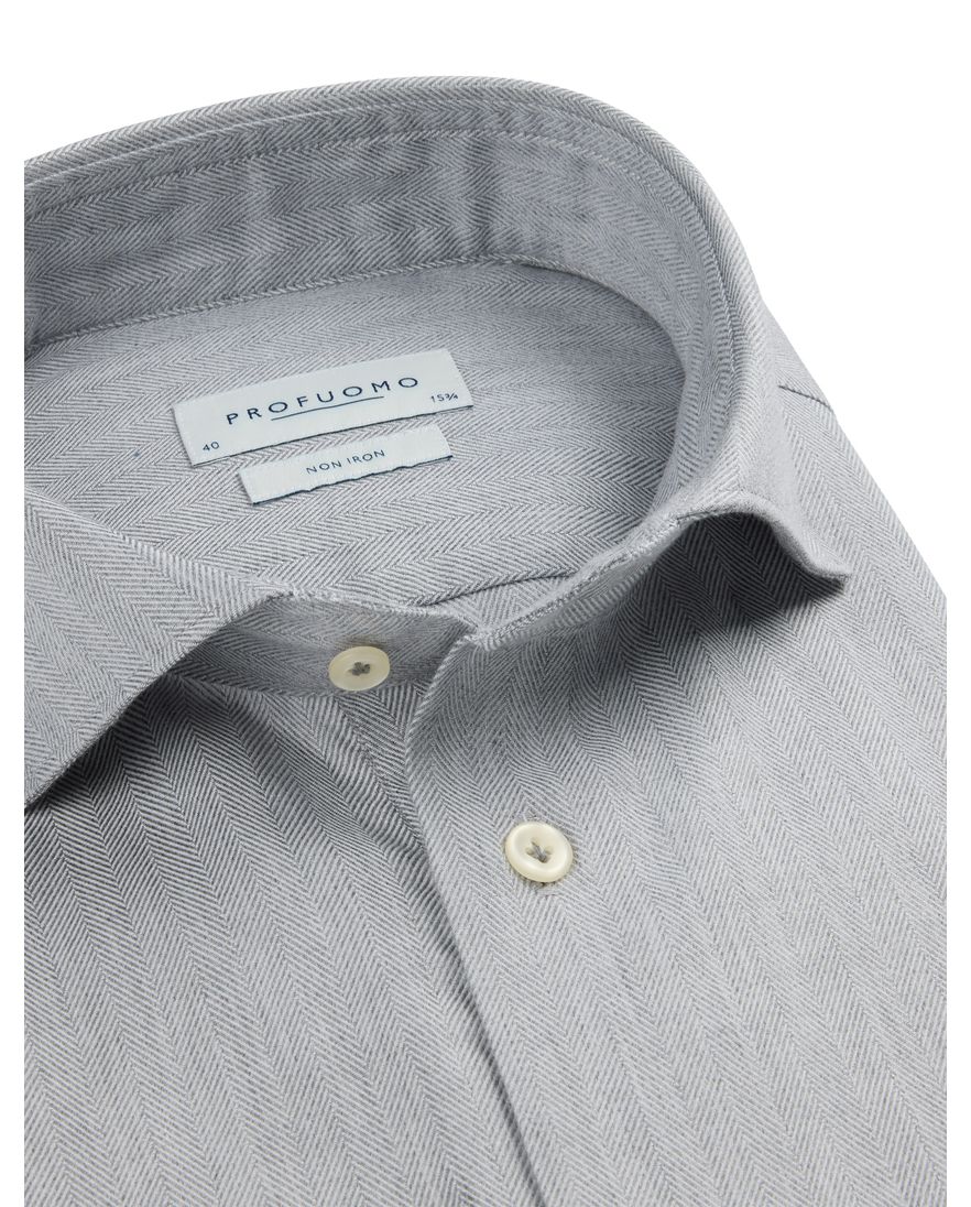 Profuomo overhemd grijs strijkvrij katoen