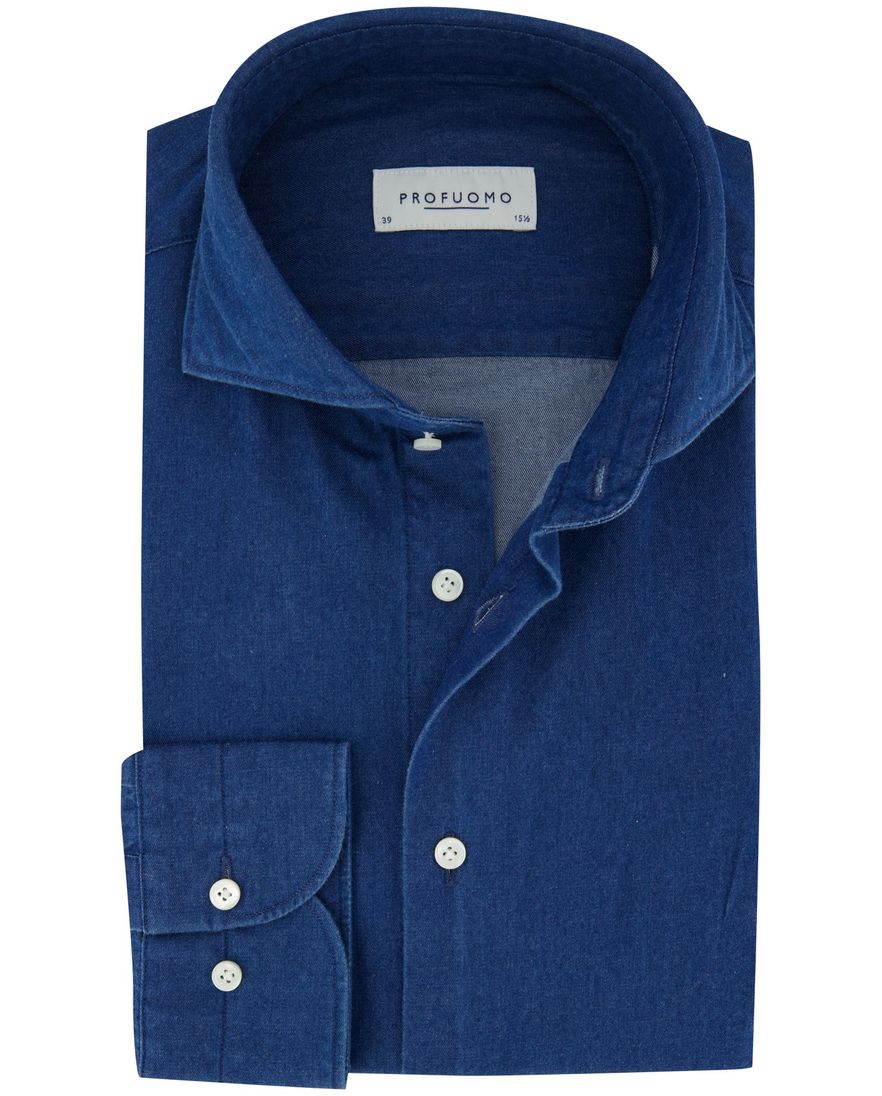 Overhemd Profuomo blauw denim katoen
