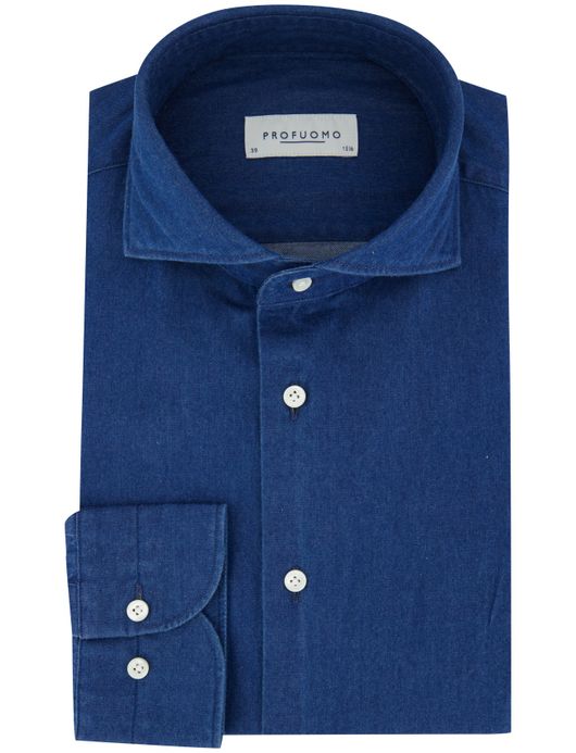 Overhemd Profuomo blauw denim katoen