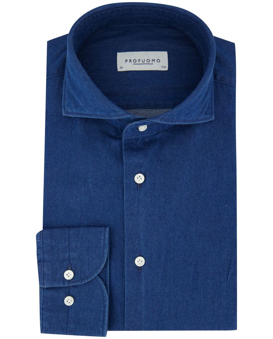 Overhemd Profuomo blauw denim katoen