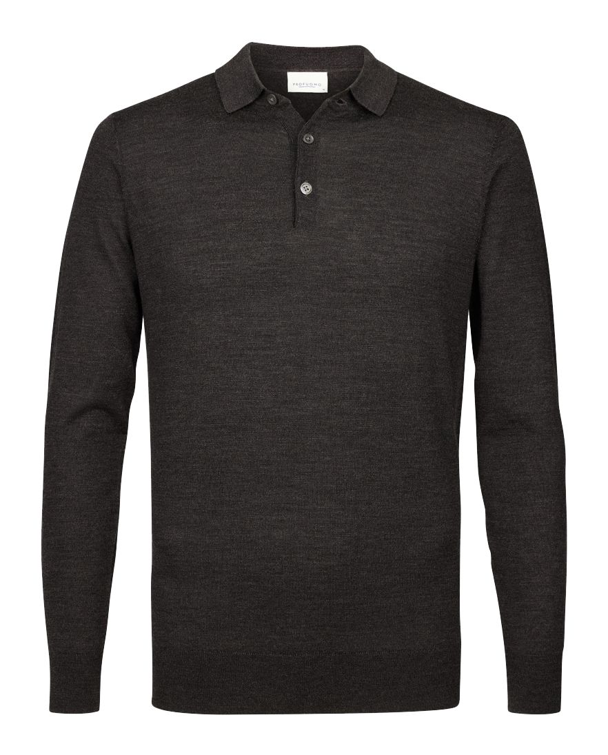 Profuomo polo lange mouw bruin gemeleerd 100% wol