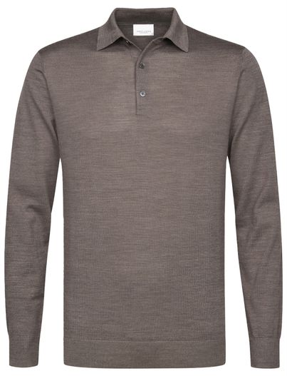 Profuomo Profuomo polo lange mouw bruin 3 knoops