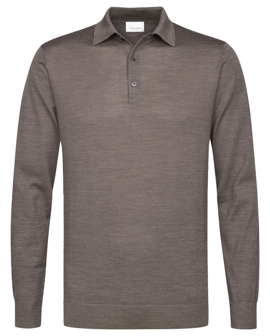 Profuomo polo lange mouw bruin 3 knoops