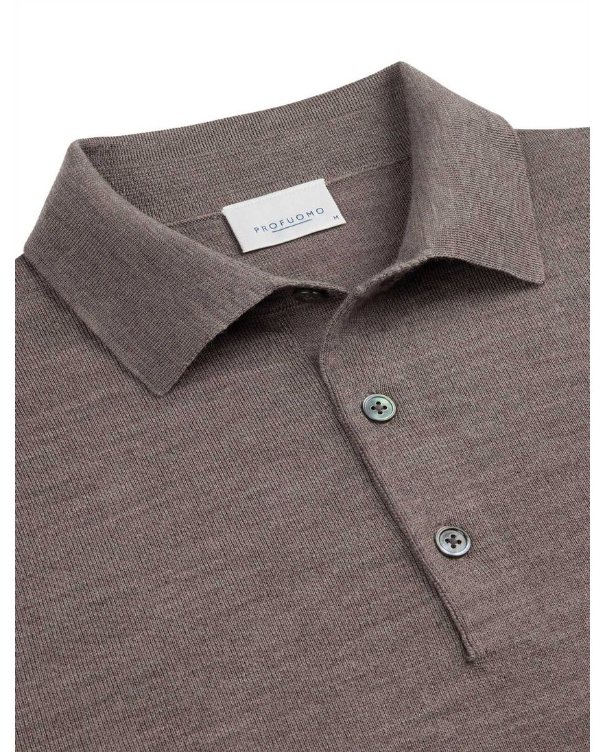 Profuomo polo lange mouw bruin 3 knoops