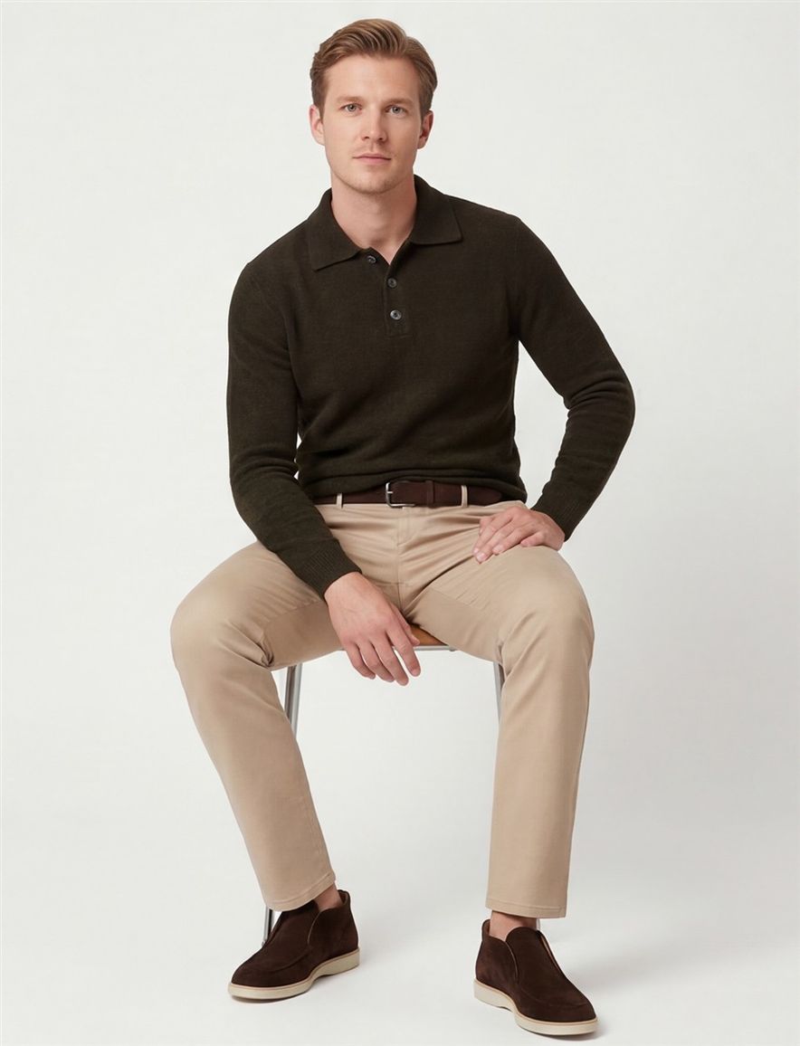 Profuomo polo lange mouw donkergroen