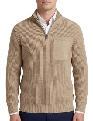 Profuomo Profuomo trui beige effen normale fit half zip