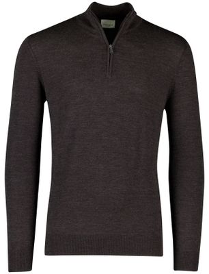 Profuomo Profuomo half zip trui bruin effen merinowol