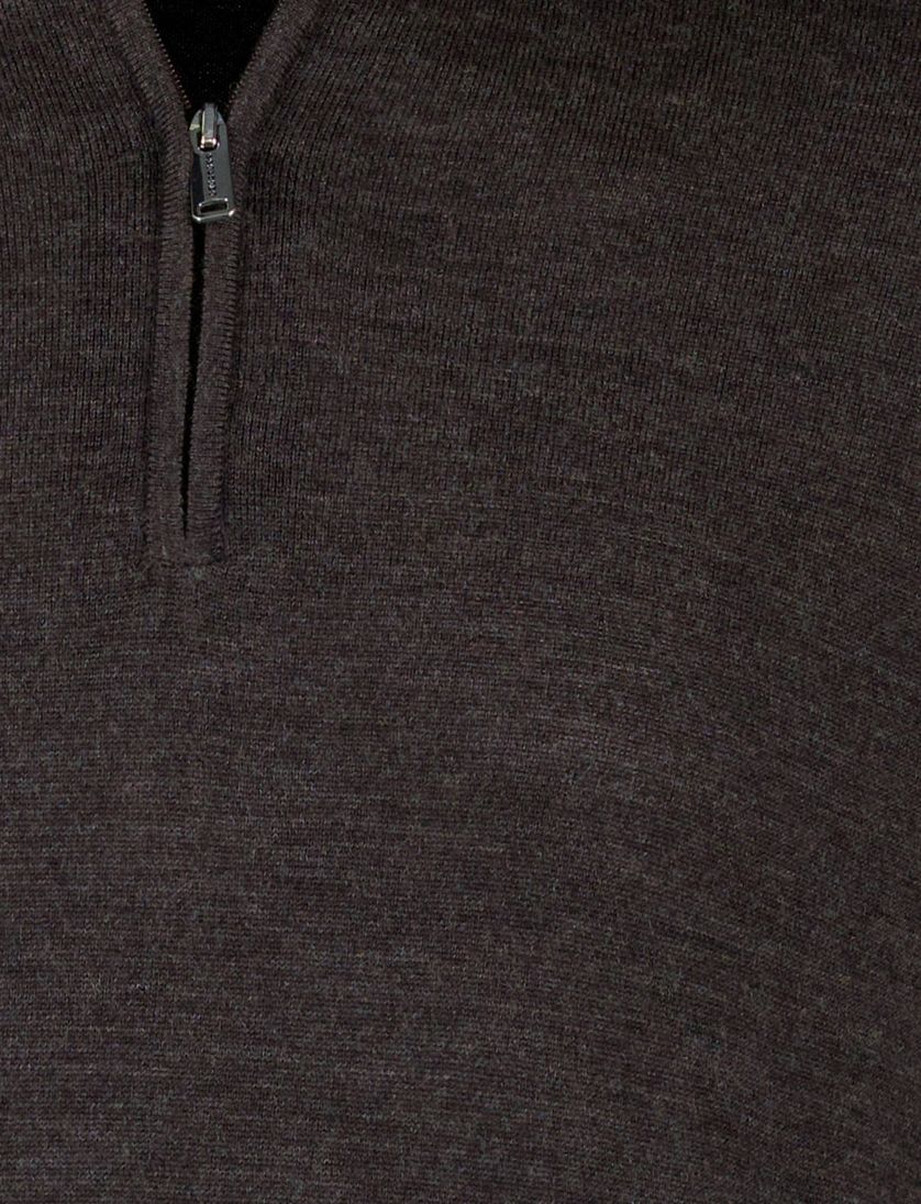 Profuomo half zip trui bruin effen merinowol